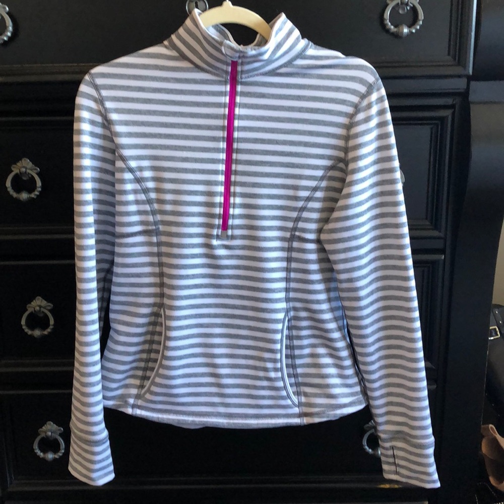 Lucy half zip striped funnel pocket athletic top